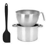 2pcs Double Boiler Pot Set, 1250ML/1.1QT Mixing Bowl with Scale 2200ML/ 2QT Stainless Steel Heating Pot with Silicone Spatula for Cheese Chocolate Candy Candle Soap Wax Melting (1250ML)