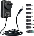 12V 2A 1.8M/6ft Power Adapter with 8 Interchangeable Tips, AC to DC 12V 2000mA 24W Regulated Power Supply Cord for LED Strip Lights BT Speaker Router Monitor CCTV Camera and More, SAA Listed