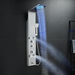 ROVATE Thermostatic Shower Panel Tower System with LED Rainfall Mist Shower Head, Shower Tower with 2 Modes Powerful Body Jets, 304 Stainless Steel 6 in 1 Shower Column with Tub Spout, Brushed Finish