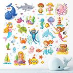 Sealife Wall Stickers for Bathroom Decoration Waterproof Vinyl Decal sea Art Fish Kid Animal Room Decor Nursery Decals Kids Learning Sticker Ocean Life Underwater World Children Craft Seaside Theme