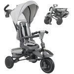 Qaba Toddler Tricycle, 6 in 1 Foldable Kids Trike with Adjustable Push Handle, Removable Canopy, Rotatable Seat, Safety Harness, Detachable Guardrail, for 1-5 Years Old, Grey