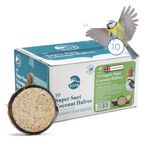 RSPB - Coconut Halves, Bird Food for Outside Birds, Wild Food with Suet, Dried Mealworms, Seeds, and Cereals, High Energy, Filled in the UK, Suitable for Year-Round Feeding (10 x 320g)