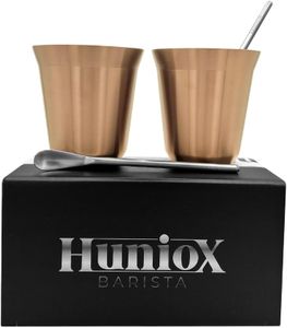 Huniox® 2 x 160 ML Vasos Cafe – Tazas de Cafe Originales – Vasos Termicos para Cafe – Vasos Doble Pared – Taza Metal – Taza Cafe Espresso – Taza Cortado – Taza Cafe Originales (PINK GOLD, 160 ML)
