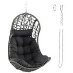 Giantex Swing Egg Chair Outdoor - PE Rattan Hammock Chair with Soft Pillow, Cushion, Metal Frame, Hanging Accessories, Indoor Basket Chair for Bedroom, Balcony, Backyard, Patio Hanging Chair, Grey