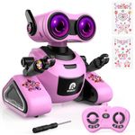 Yerloa Robot Toy for Kids Girls Boys,Rechargeable Smart Remote Control Robot Toys with Sticker,Dancing Walking & Music Childrens RC Robot Toys for 3 4 5 6 7 8 Year Old Girls Boys Birthday Gifts(Pink)