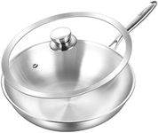 LOLYKITCH 12 Inch Tri-Ply Stainless Steel Wok Pan with Lid, Stir-Frying Pan,Induction Cooking Pan,Dishwasher and Oven Safe,Heavy Duty and Detachable Handle.