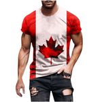 oelaio Canada Maple Leaf Print Shirts for Men, 1st July Patriotic Canada Day Short Sleeve Round Neck Men's Tee Shirts Red#1 Medium