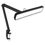 Neatfi XL 2,500 Lumens 30W LED Task Lamp for Manicure Table, Crafts, Workbench, Office – 22” Wide Shade Desk Light | Eye-Caring 6500K | 4-Level Brightness (Black, Non-CCT with Clamp)