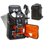 USA Gear Digital Camera Backpack DSLR Photo Bag with Comfort Design, Waterproof Cover, Laptop Storage, Tripod Holder, Adjustable Lens Storage - Compatible with Full-Sized Digital Cameras - Orange