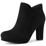 Allegra K Women's Round Toe Chunky Heeled Ankle Heel Boots Black 5 UK/Label Size 7 US