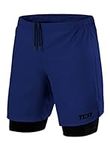 TCA Ultra 2 in 1 Compression Shorts Men Running Gym Shorts for Men with Back Zipped Pocket - Blue/Black, S