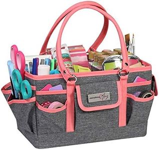 Everything Mary Deluxe Store & Tote Organizer – Heather & Pink Craft Tote with Handle – Stylish Storage for Scrapbooking, Sewing, Art Supplies & DIY Creative Projects