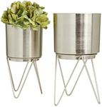 CosmoLiving by Cosmopolitan Metal Round Planter with Removable Stand, Set of 2 12", 11"H, Silver