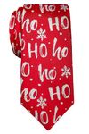 Retreez Christmas Ho Ho Ho with Snowflakes Pattern Woven Microfiber 2.4" Skinny Tie - Red, Christmas Gift