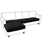 Elehealthy Sectional Couch Cover 4 Pieces Separate Cushion Couch Chaise Cover for L Shape Sectional Sofa Elastic Furniture Protector for Both Left/Right Sectional Couch (3 Seater + 1 Chaise, Black)