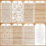 JSRQT 8 Pcs Mixed Leopard Brick Dot Layering Stencils for Painting,Reusable Texture Mixed Media Stencil,Layering Drawing Templates for Painting on Card Canvas Wood Crafts Furniture Paper