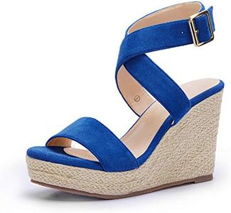 Coutgo Womens Wedge Platform Espadrille Cross Ankle Strap Slingback Open Toe Summer High Heel Casual Sandals