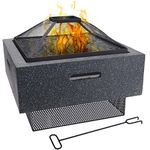 idooka Square Concrete Fire Pits for Garden with Barbecue Grill, Cover, Heat Guard, Fire Poker - Patio Heater & Camping Fire Pit Set - Square Fire Basket - Garden Fire Pit - BBQ Grill Outdoor