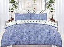 Divine Textiles Duvet Cover Set 100% Egyptian Cotton Sateen Hotel Quality 220 Thread Count Reversible Printed Pattern Quilt Cover Set With Pillow Cases, Julliet Royal Blue - Double