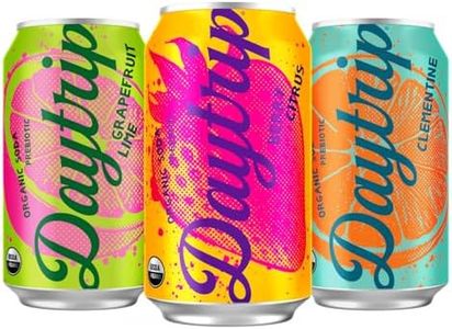 Daytrip Organic Sparkling Prebiotic Soda, Low Sugar Soda and Low Calorie Healthy Soda Alternative, Prebiotic Drink for Gut Health Drink and Digestion, Refreshing Functional Beverage with Plant-Based Fiber, 12-Pack - Fruit Variety Pack