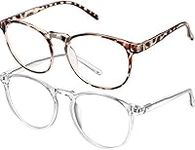 FEIYOLD Blue Light Blocking Glasses Women/Men,Retro Round Anti Eyestrain Computer Gaming Glasses(Leopard+Crystal)