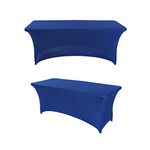 8FT Pack of 2 Spandex Table Cover Fitted Stretchable Tablecloth Easy to Put, Stretch Table Toppers for Wedding Party Event Dinner Decoration Royal Blue 96" L x 30" W x 30" H