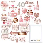 YIQXKOUY 40th Birthday Party Photo Booth Props with Hand-held Frame 40th Party Supplies & Decorations Funny DIY Picture Selfie Accessories for Birthday Party Decoration (40th)