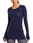 CRZ YOGA Women's Active Long Sleeve Sports Running Tee Top Seamless Leisure T-Shirt Navy S (UK 10)