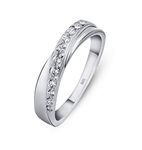 Amberta Women's 925 Sterling Silver Ring Crossover Band with Zirconia Stones: Inside Circumference 51.2 mm - Size L