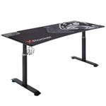 X-Rocker Cougar Standing Desk Adjustable Height 160 x 80cm Large Gaming Desk with Manual Height Adjustment 65-80cm, Steel Construction with Cup Holder & FREE Mousepad, Carbon Fibre Workstation - BLACK