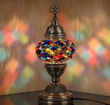 DEMMEX Handmade Colorful Mosaic Glass Table Desk Bedside Lamp Lampshade with Antique Brass Base, Small 11.8x5.5 (Middle East Rug)