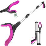 36"（91 CM) Foldable Litter Picker,Extra Long Grabber Reacher Stick Tool, Lightweight Rubbish Pick Up,Strong Magnetic Grip, 360° Rotating 4" Wide Claw, Anti-Slip Jaw (Purplesilver 36 inch)