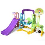 COSTWAY 6 in 1 Toddler Slide and Swing Set, Kids Climber Playset with Adjustable Basketball Hoop, Football Goal and Golf Hole, Children Activity Center for Indoor