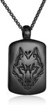 STEFWD Viking Wolf Head Cremation Jewelry For Ashes For Men Stainless Steel Dog Tag Urn Necklace Ashes Holder Keepsake Memorial Pendant Dad Gifts, Stainless Steel, No Gemstone