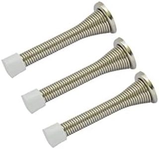 QCAA 'Flexible Spring Door Stop Bumper, 3-1/8", Steel, Brush Nickel, 3 Pack, Made in Taiwan