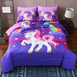 JQinHome Unicorn Full Bedding Sets for Girls Kids,8 Piece Bed in A Bag 3D Purple Rainbow Theme Unicorn Comforter Set with Sheet Set(Rainbow)