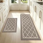 BEQHAUSE-Kitchen-Rugs-Non-Slip-Kitchen-Mats-for-Floor Machine Washable Kitchen Rugs 2 Pieces Brown Kitchen Runner Carpet with TPR Backing, Rolled Packaging, 50X76cm+50X122cm