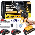 Mini Chainsaw 6 Inch Cordless, RLSOO Portable Handheld Battery Powered Electric Chainsaw, Super Mini Chain Saw for Tree Branches, Courtyard, Garden and Household (2 Batteries and 3 Chains Included)