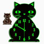 Cat Clock Glow in The Dark - Night Light Silent Non-Ticking Wooden Cute Wall Clocks for Bedroom Kitchen Classroom Decor,Funny Gifts,Vintage Brown
