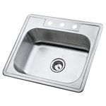 KINGSTON BRASS K25228BN 22 Gauge Single Bowl Stainless Steel Self-Rimming Kitchen Sink, Brushed Nickel