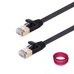 West Port Flat CAT7 High Speed Computer Laptop Router Gold Plated Plug STP Shielded Ethernet Cable Wires For Modem, Router, LAN, Storage devices, Computer - Compatible with Cat5 Cat5e Cat 6 Network (Black,49feet-15M)