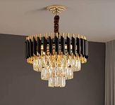 AYRIV Modern Crystal Chandeliers Black Gold K9 Crystal 3 Tier Round Crystal Chandelier Ceiling Light Fixture for Living Room and Hallway 400mm