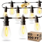 Luckystyle 200FT Outdoor Light Strings with 60+2 Edison Shatterproof IP65 Waterproof LED Bulbs, 2700K Dimmable Commercial Grade Patio Lights, Heavy Duty Outside Hanging Lights for Garden Porch Decor