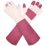 Thornproof Leather Gardening Gloves for Women and Men, Long Sleeve Rose Pruning Floral Gauntlet Garden Gloves (L, Rose)