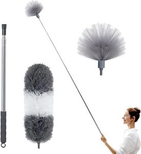 BOOMJOY Microfiber Feather Duster and Cobweb Duster, Bendable Duster with 254cm Extension Pole, Washable Dusters for Ceiling Fan, High Ceiling, Blinds, Cobweb, Furniture, Cars