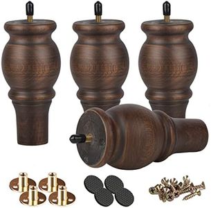 6 inch Solid Wood Furniture Legs, Btowin 4Pcs Turned Round Wooden Bun Feet with Mounting Plate & Screws for Sofa Couch Ottoman Chair, 6'' (15cm)