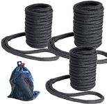 Young Marine Double Braided Nylon Dock Lines Rope, 3/8 Inch x 15FT Dock Line with 12 Inch Eyelet for Mooring Boats, Black, 3 Pack