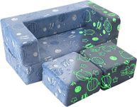 MeMoreCool Kids Sofa Bed Toddler Couch, Glow in The Dark Kids Couch Lounger Fold Out, Baby Couch Kids Bedroom Furniture, Modular Mini Couch for Playroom, Blue Astronaut