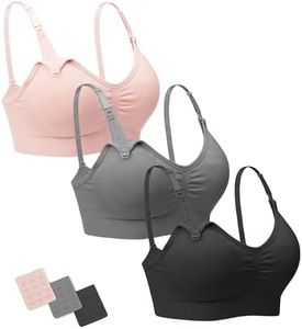 Stelle Nursing Bras Maternity Bra for Breastfeeding Pregnancy Wireless Bralette with Pads, Extenders (Black+Gray+Rose Pink,XL)