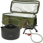 DNA Carp Fishing & Camping Cooler Insulated Brew Kit Carryall Bag With Gas Stove & Kettle Set